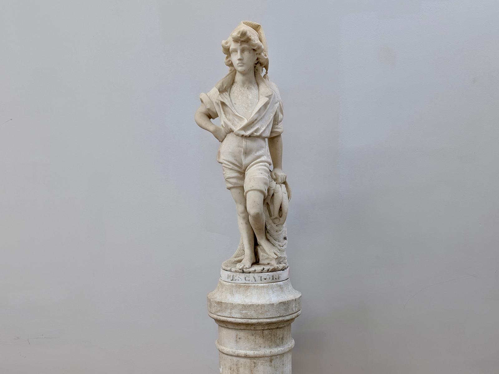 Cesare Lapini 'Pescatore' Carved Marble Statue - Churchill Auctions